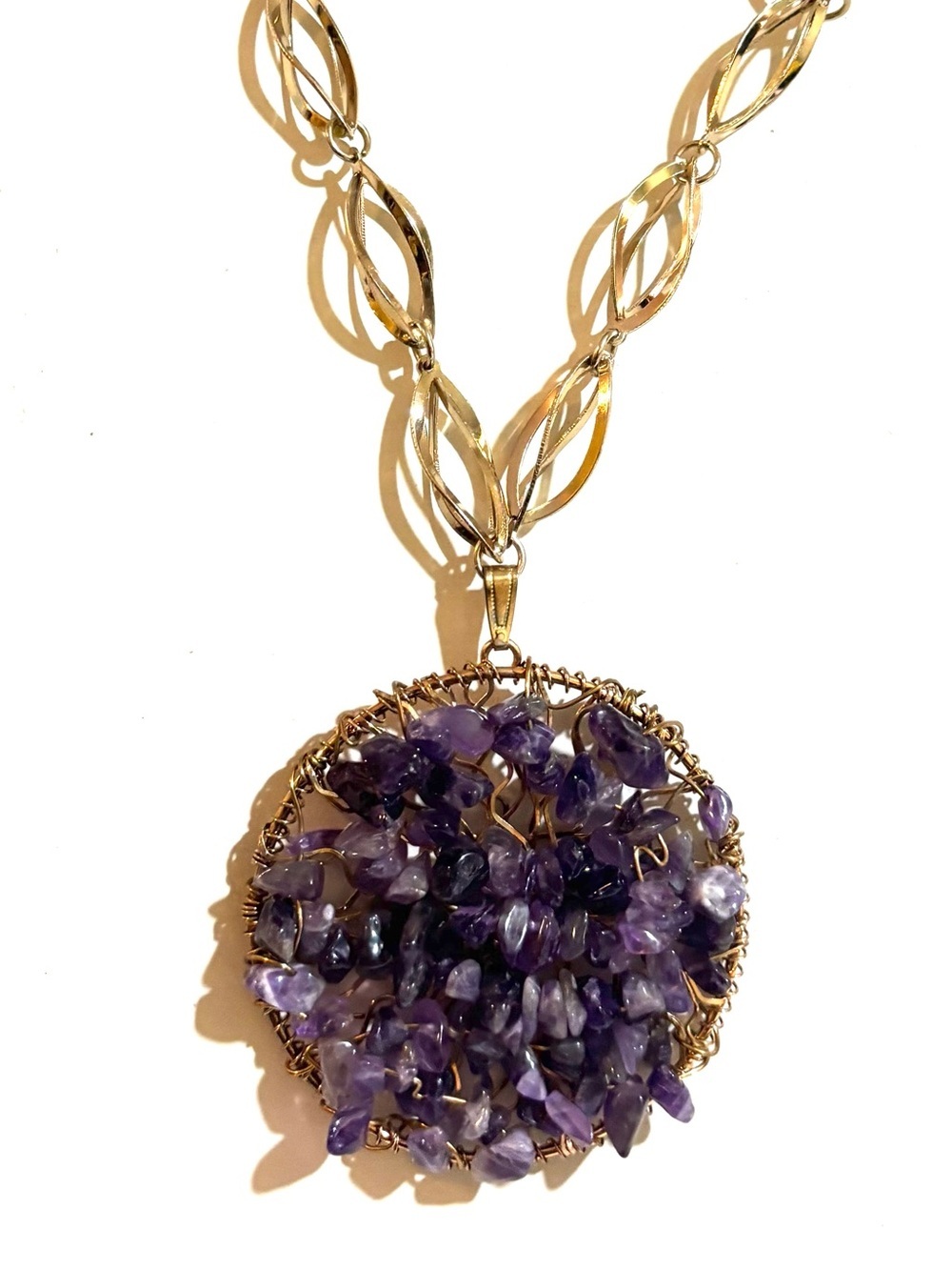 Gold Chain Necklace with Amethyst Cluster Pendant